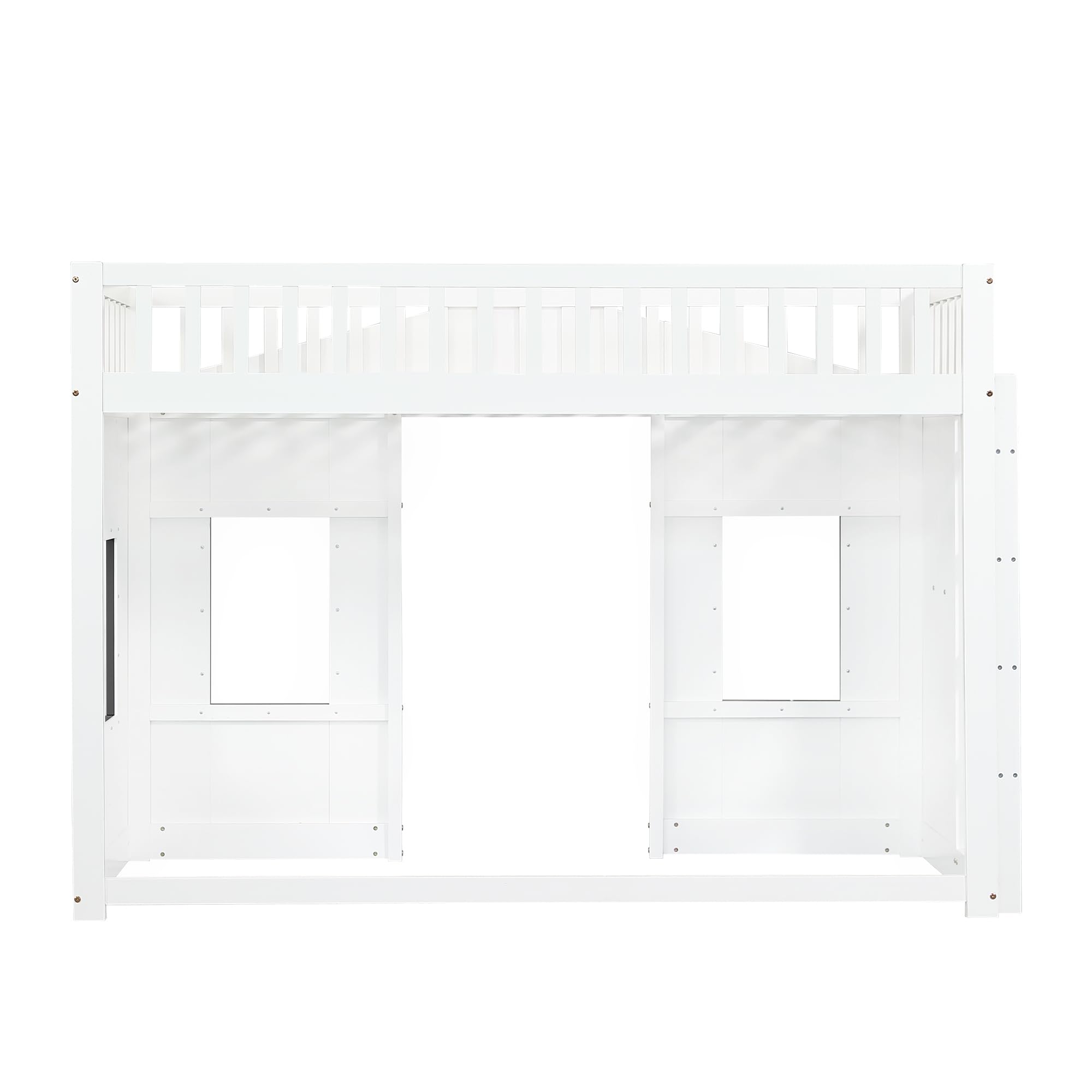 Kinderbett Etagenbett 90x200, Hausbett Hochbett mit Fenster & Regal, Bettgestell mit Rausfallschutz und Lattenrost, Funktionsbett Stockbett Spielbett Jugendhochbett, Kiefernholz, Ohne Matratze, Weiß
