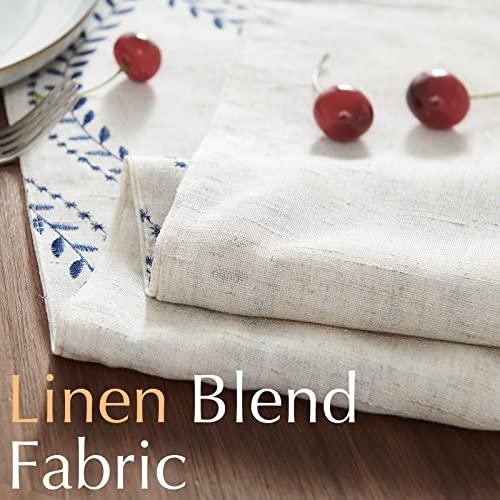 Jinchan Embroidered Leaf Table Runner Farmhouse Linen Table Runner 72 Inches Long Ogee Geometry Table Decor Coffee Table Runner For Dresser Dining Room Decoration 1 Panel 13X72 Inch Blue On Beige #TOP4