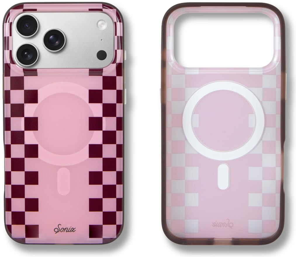 Sonix Case for iPhone 18 Pro Max, 17 Pro Max | Diner Check Cognac/Pink