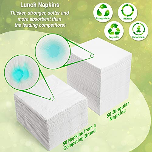 White Paper Napkins for Everyday Use. Our Bulk Disposable Lunch Napkins are Ideal for Your Kitchen Table. Thick, Heavy, Eco-Friendly, Compostable and Biodegradable Luncheon Napkins. (100 Pack) - Thumbnail 2