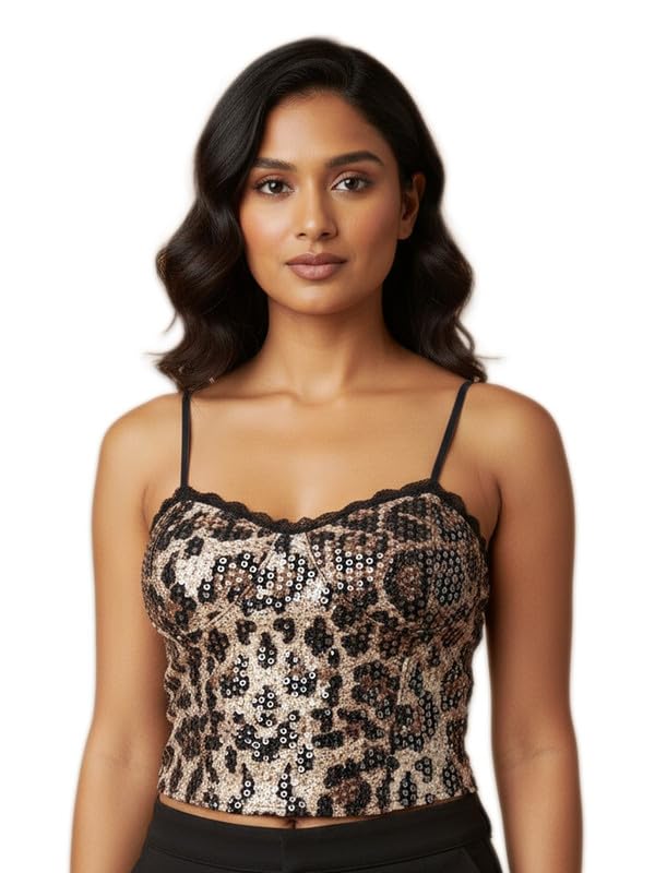 damselle Women’s Sequin Cami Top with Adjustable Straps | Sparkly Sleeveless Crop Top with Lace Trim for Night Out & Clubwear-picture-30
