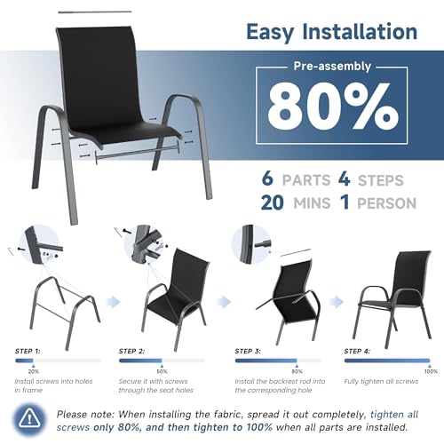 Image of Amopatio Patio Chairs Set of 4, Outdoor Stackable Dining Chairs for All Weather, Breathable Garden Outdoor Furniture for Backyard Deck (Black)
