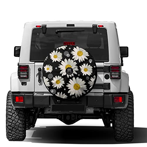 Image of Delerain Spare Tire Cover with Backup Camera Hole White Daisies Wheel Covers Waterproof Dust-Proof UV Sun Universal Fit for Jeep Trailer RV SUV Truck (17 Inch for Diameter 31 inch-33 inch)