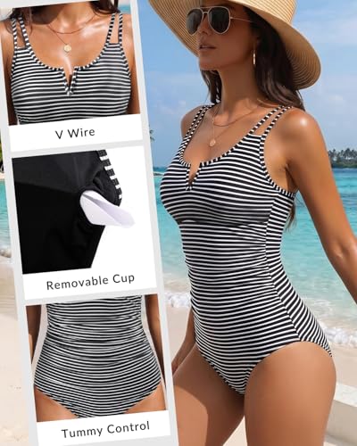 Image of Yonique Womens One Piece Swimsuit Tummy Control - Slimming Bathing Suit V Wired Full Coverage 2026 Swimwear