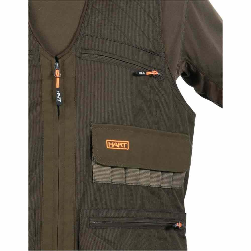 HART ARMOTION Chaleco de Caza Class-V, Verde Oliva Oscuro, Tejido Rip-Stop, con Doble Morral, Cananas, Bolsillos Cargo, Forro de Malla Transpirable (FR/ES, Letras, S, Regular, Regular)