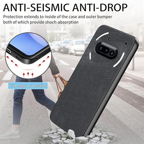 Image of for Nothing Phone (3a) Case Shockproof Slim Retro Leather Phone Back Cover - Black
