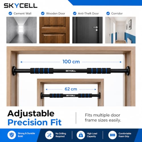 Image of SKYCELL Heavy Duty Door & Wall Mounted Pull Up Bar for Home Workout - Multi-Grip Pull-Up Bar (EasyFit Alternative)