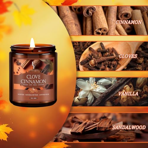 Image of Fall Candle, Clove Cinnamon Scented Candles for Home, Natural Soy Autumn Candle Aromatherapy Candle, 7 oz Jar Candles Fall Gifts for Women Men