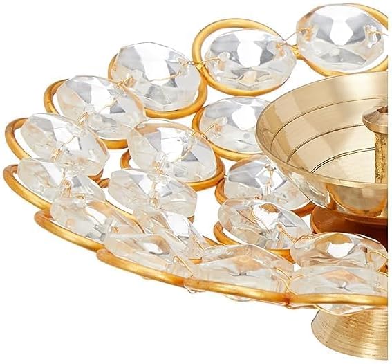 KUMKUM Fashions Indian Round Crystal Akhand Diya Deep Oil Lamp for Home Temple Diwali Puja Decor | Diwali Gift Wedding GiftDecor (15)