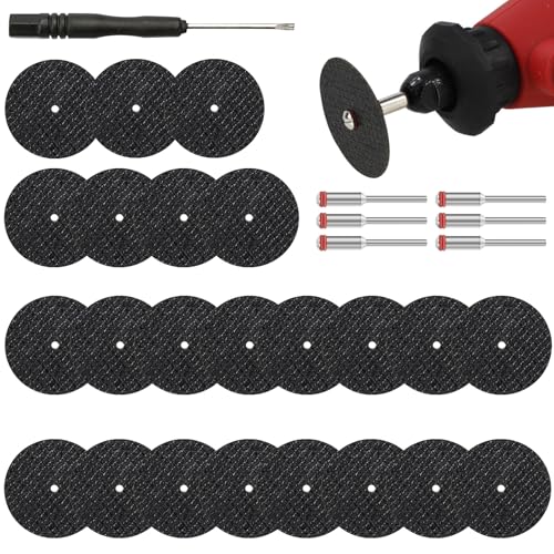 Gativs Rueda de corte de resina de 32 mm, 60 Piezas Discos de Corte, Disco de Corte de Herramienta Rotativa con Fibra de Vidrio, Mini Discos de Corte de Metal con 6 Piezas de mandriles de 3mm