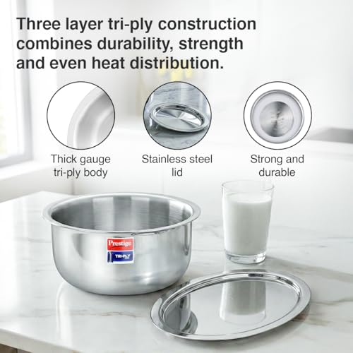 Image of Prestige 20cm /3.1L Tri-Ply Stainless Steel Tope with Lid|Gas and Induction Compatible| Even Heat Distribution|Strong and Durable| 5 Years Warranty
