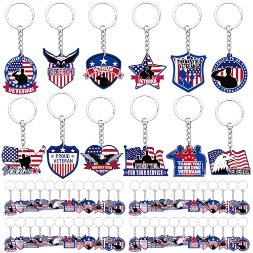 Image of Sureio 120 Pcs Thank You for Your Service Veterans Gifts Bulk, Patriotic USA Military Retirement Appreciation Keychain Favors (Novel)
