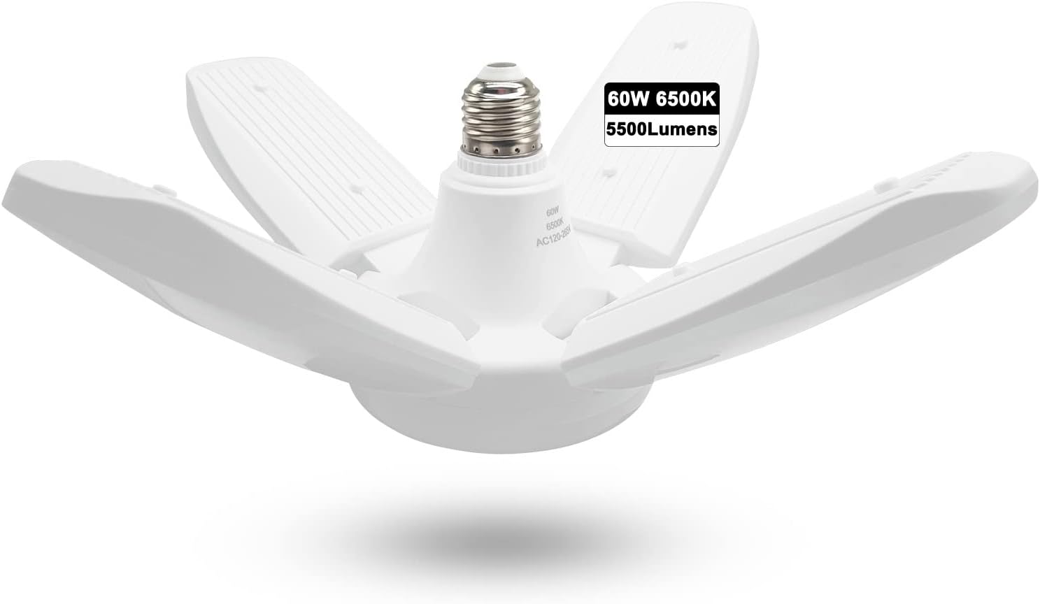 LED Garage Lights Deformable, 60W E27 Base 5500Lumens 6500k Daylight, AC 120V-265V Ceiling Lights,Barn Lighting, Warehouse Lights