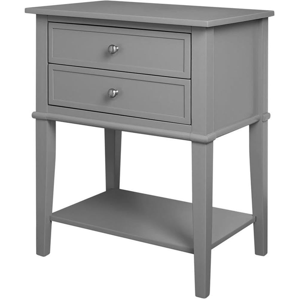 Ameriwood Home Franklin Accent Table with 2 Drawers, Gray Finish, Engineered Wood Night Stand with Drawers or Small Bedside Table for Bedroom and More