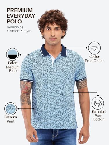 Image of Raymond Men's Modern Fit Print Pattern Pure Cotton Half Sleeve Polo Casual T-Shirt