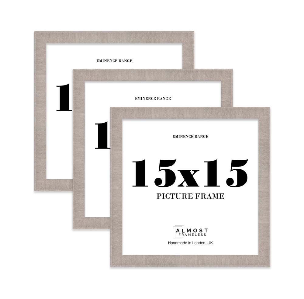 15x15" Grey Picture Frame - Rustic Wood Industrial Effect Photo Frame for Wall Display, Ideal for Posters, Prints & Home Décor, Wall Hooks, 32mm Edge - 3 Pack