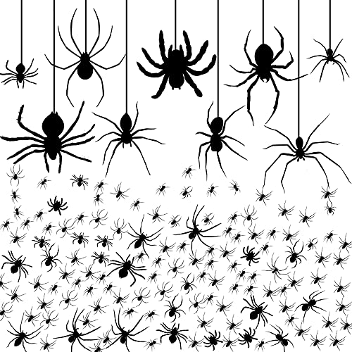 Thenshop 209 Pieces 4 Sheets Halloween Spider Stickers Large Spider Stickers Spider Style Wall Decal Removable Scary Spider Stickers Halloween Wall Clings for Halloween Party Wall Home Room Decors