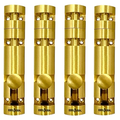 Image of inchBRASK inch Brass Tower Bolt Xylo Heavy - Golden Satin Finish with Screws | Door Latch - Chitkani for Doors & Windows | Xylo Heavy Tower Bolts | Kundi /Chitakni /Latch /Chitkini (4 Inches, 4, Piece)