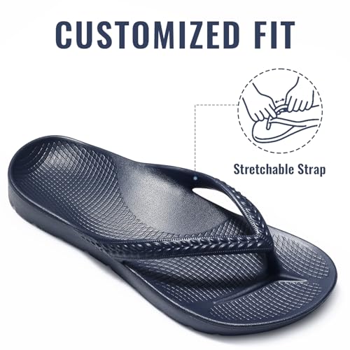 Litfun Women's Arch Support Flip Flops for Plantar Fasciitis Orthopedic Thong Sandals Comfortable Summer Beach Pool Slides, Navy 374