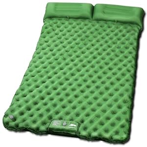 Deluxe 2-Person Sleeping Pad for Camping, Double Ultra-Light Inflatable Camping Mattress with Pillow, Built-in Foot Pump for Backpacking, Hiking & Travel – includes Carry Bag & Repair Kit