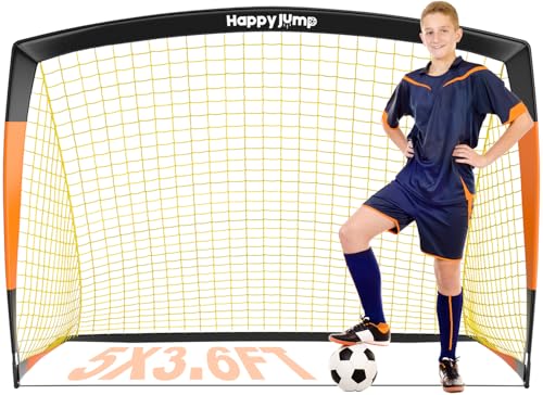 Happy Jump Portería De Fútbol 3x2.2FT, 4x3FT, 5x3.6FT, 7x5FT Pop-Up Entrenamiento De Fútbol para Patio Trasero (5x3.6 FT- Negro Naranja)-1 PC