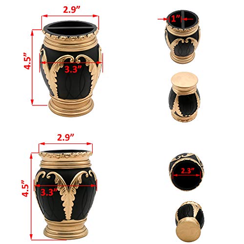 LUANT 4 Pieces Bathroom Accessory Set Including Tumbler, Toothbrush Holder, Soap Dish and Soap Dispenser, Black with Gold - Thumbnail 4