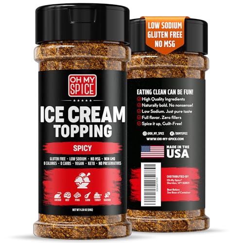 Ice Cream Topping Spicy Blend Mix - Gluten Free &amp; Low Sodium Spicy Powder Flavor for Coffee Toppings. Gourmet Hot Seasoning Topping Salt for Ice Cream or Foods. Vegan Hot Seasoning Blend. 4.2oz
