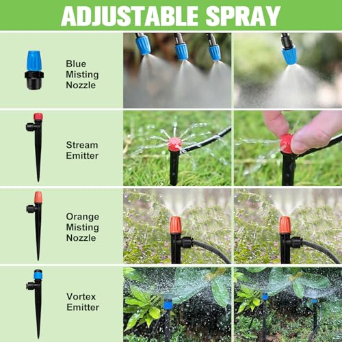 230FT Drip Irrigation System for Garden with 40 Nozzles & Emitters, Garden Watering System with 1/2" & 1/4" Tube and Barbed Fittings - Adjustable Sprinklers Kit for Greenhouse, Lawn, Raised Bed - Image 6