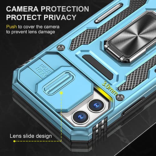 Image of Polycarbonate Slide Camera Cover with Ring Holder Mobile Phone Back Cover for iPhone 11 (Blue)