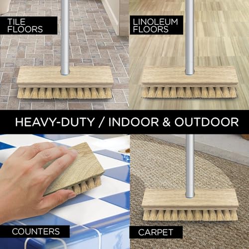 Image of LOLA Deck Scrub Brush, 9 inch x 3.5 inch Head w /Tampico Bristles for Outdoor Cleaning, Removes Dirt & Grime from Patios, Decks, Grout, 1 Count