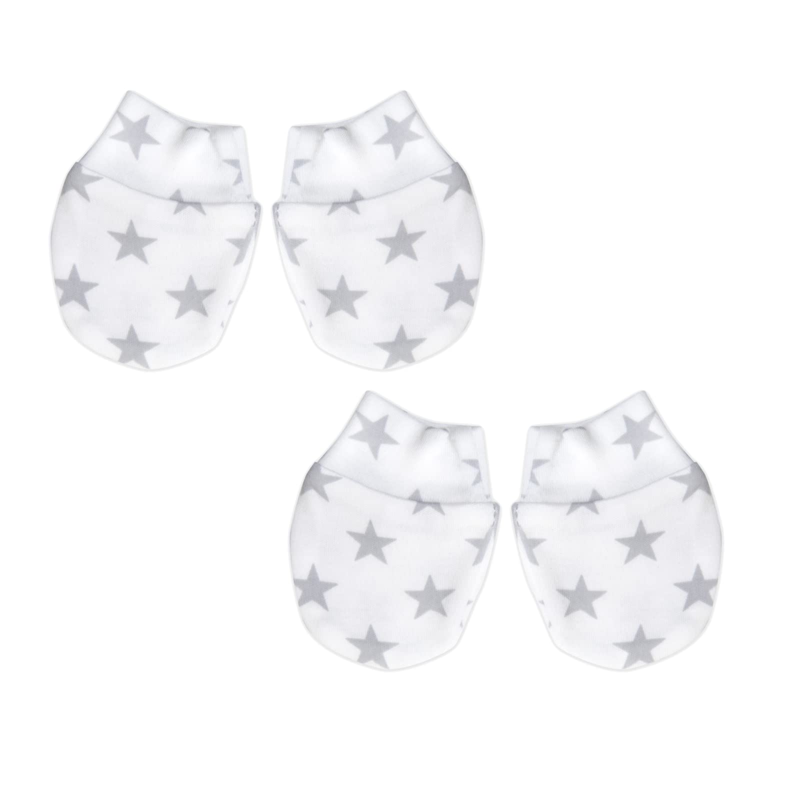 Baby Scratch Mittens, Cotton Anti-Scratch Mitts, 2 Pack, Newborn Baby Boys & Girls Grey Star One Size