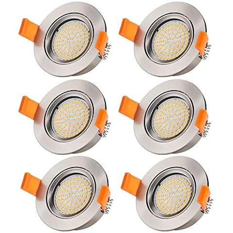 LABOREDUCER LED Downlights, IP44 Recessed Spotlights Ceiling Light, 5W 3000K Warm White, Swivel Downlights, No Transformer Needed, for Bathroom, Living Room, Kitchen, Brushed Nickel 6 Pack Cover