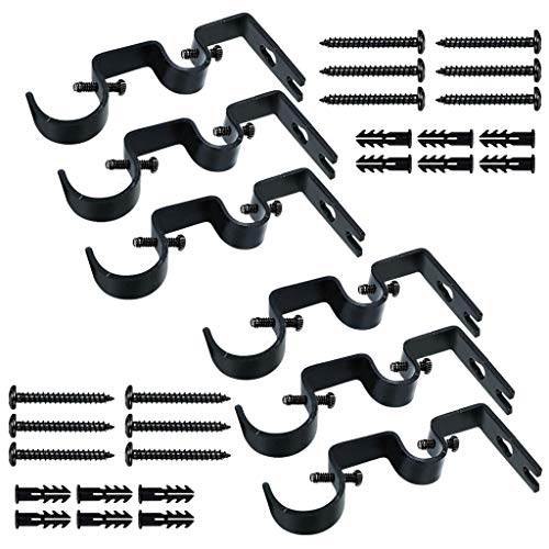 TLBTEK 6 pcs Black Curtain Rod Bracket, Double Curtain Rod Hanging Brackets Wall Mount Heavy Duty,Adjustable Curtain Rod Holders Hardware for Window, Bedroom, Home Curtain rods,Drapery Rod