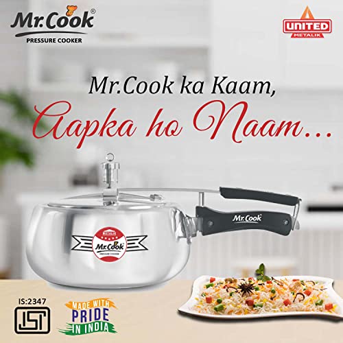 Image of MR COOK By United Metalik Super Shine Aluminium Pressure Cooker with Inner Lid, Lead Free Safety Valve, Easy Grip Handle, Gas stove Compatible, 60 months warranty (Silver) (2 Litre)