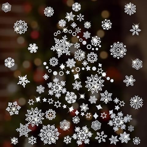 MSUP Glitter Christmas Snowflakes Window Clings Reusable 8 Sheets Large Medium Small Snowflakes Christmas Window Stickers Cute Window Decor, Various Different Snowflakes for Xmas Party Cover