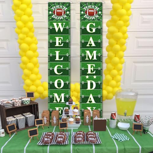 Image of Hooqict Football Decorations Porch Sign Banner Football Door Decorations Sign Party Banner Garland for Sport Theme Game Day Tailgate Party Supplies