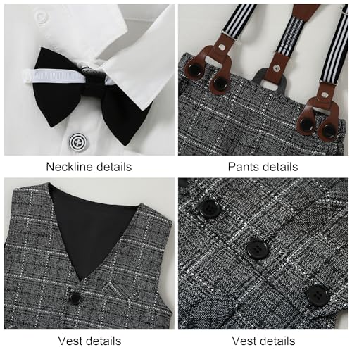 Image of YUEMION Toddler Baby Boy Clothes Suits Gentleman Dress Shirt+Bowtie+Vest+Suspender Pants Boy Formal Wedding Outfits Set 1-5T