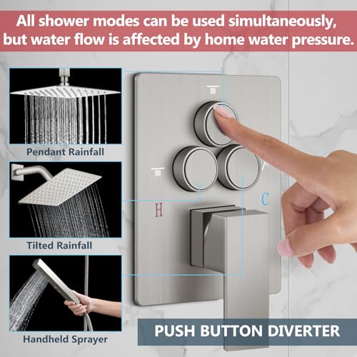 Image of Aolemi Ceiling Shower Faucet Set System Dual Head 16&6 Inch Brushed Nickel