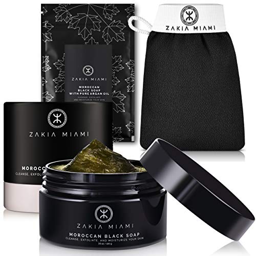 ZMCARE Organic Moroccan Black Soap with Pure Argan Oil - Authentic Natural Raw African Beldi Black Soap - Moisturizing B