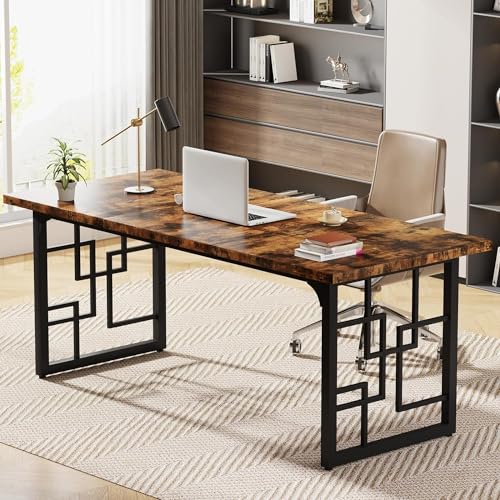 Tribesigns Schreibtisch, 160 x 80 x 75 cm, computertisch PC Tisch, Büroschreibtisch aus Holz mit schwarzen Metallbeinen, Industriedesign für Zuhause, Büro, Arbeitszimmer, Schreiben, Rustikales Braun