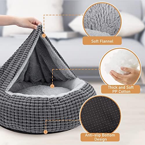 JOEJOY Round Dog Bed Calming Donut Cuddler Pet Bed for Large Medium Small Dogs, Warm Puppy Hooded Dog Cave Bed Cat Bed Medium Washable with Breathable Fluff, 31IN