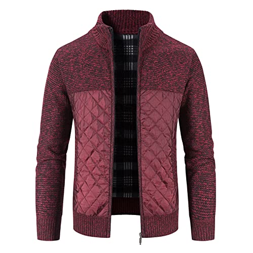 Men's Cable Knit Cardigan Sweater Diamond Quilted Puffer Down Jacket Thermal Slim Fit Full Zip Jackets Knitwear