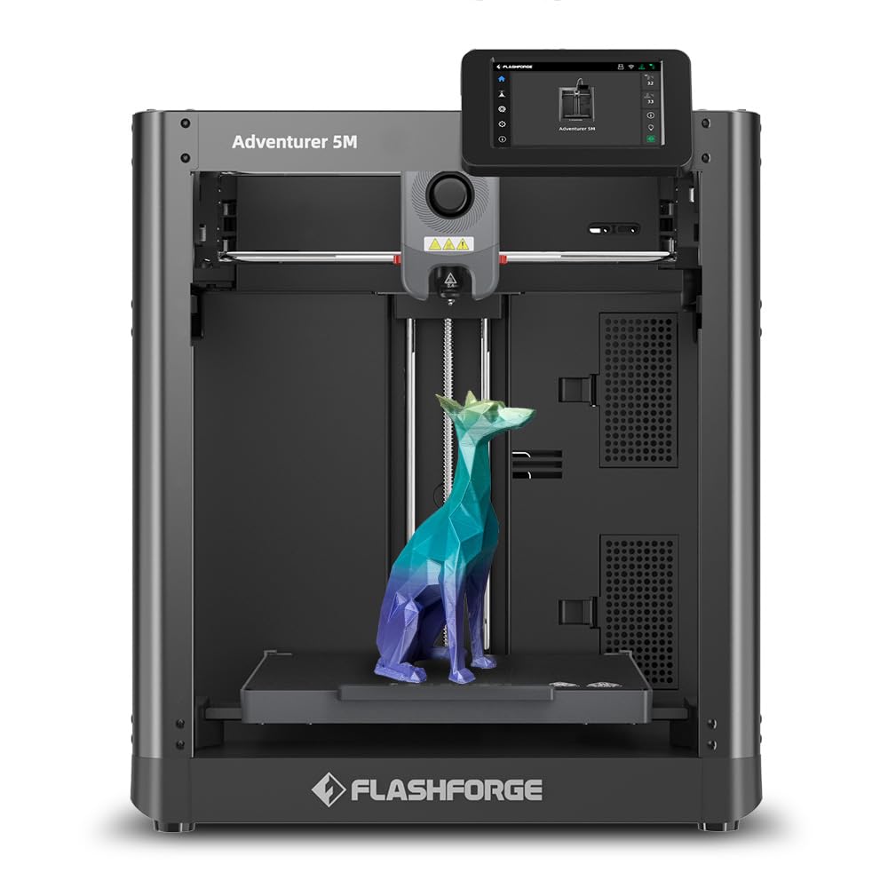 FLASHFORGEAdventurer 5M 3D Printer, 600mm/s High-Speed Fully Auto Leveling Printer with Quick Detachable 280℃ Nozzle, Effective Dual-Channel Cooling, Core XY Structure, Print Size 220x220x220mm