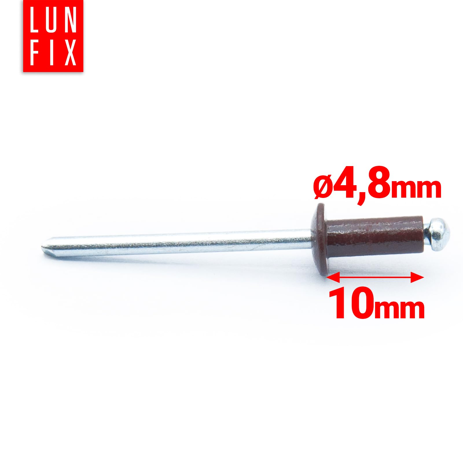 100 rivetti ciechi in alluminio DIN 7337, 4,8 x 10 mm, RAL 8017, colore marrone cioccolato