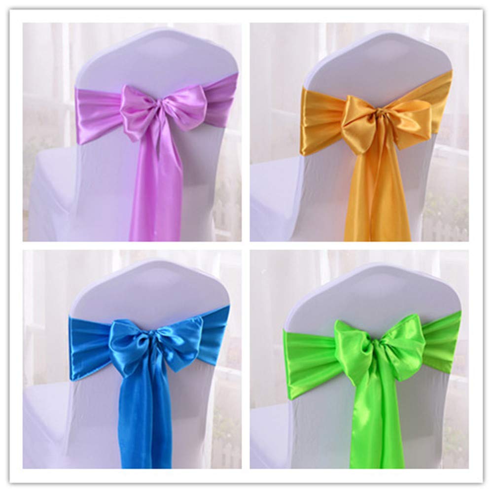 Elastische Stuhl-Schleifen mit Satinschleifen, für Hochzeiten, Partys, Dekorationen (Pink lila,50pcs)