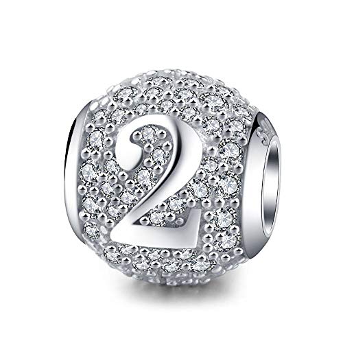 925 Sterling Silver Number Charms 0-1-2-3-4-5-6-7-8-9 for Pandora Bracelet Jewelry Lucky Number Cubic Zircon Commemorative Bead for Women Birthday Christmas Thanksgiving Day Gift Jewelry