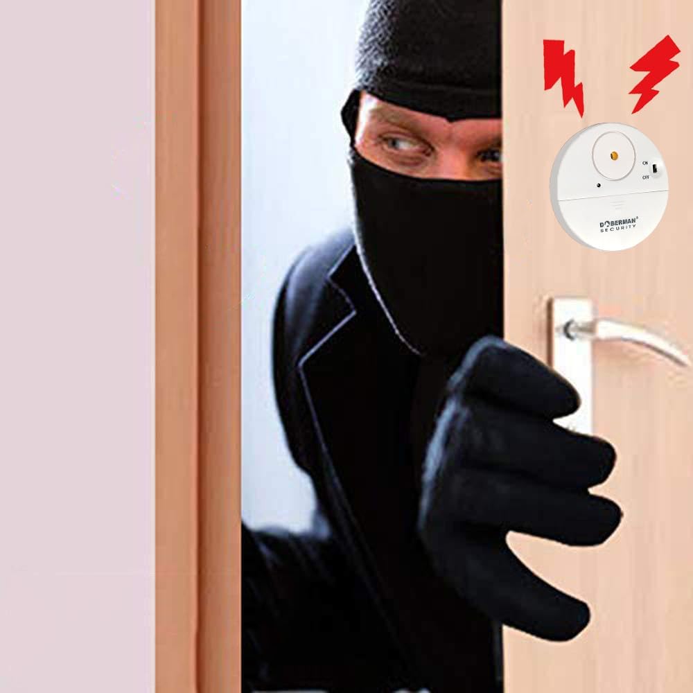 WER Doberman Alarma de Ventana ultradelgada de Seguridad, Alarma Fuerte de 100dB y sensores de vibración, Alarma antirrobo de diseño Moderno y Ultrafino con Respaldo Adhesivo (12 Paquetes)