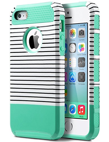 ULAK iPhone 5S Case, iPhone 5 SE Case, Slim Fit Protection Case Hybrid Scratch Resistant Hard Back Cover Shock Absorbent TPU Bumper Protective Case (Minimal Mint Stripes)