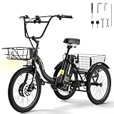 Skeri E Trike Electric Bike, 500W(Peak 1000W) Electric Tricycle for Adults, 20' Folding 3-Wheel Electric Bicycle, Step-Thru Electric Trike with 624WH Removable Battery and Large Basket, Black