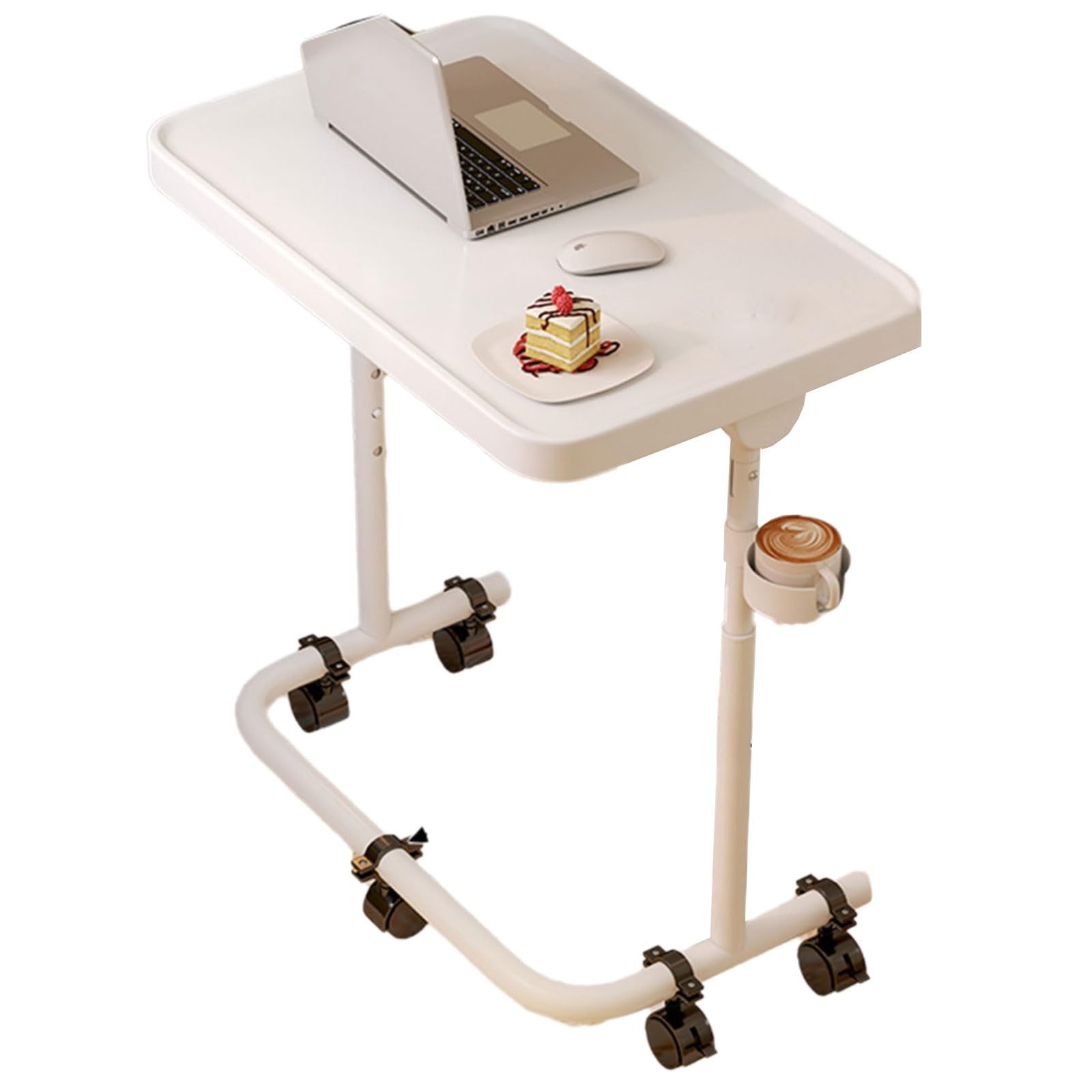 Mesa Portatil Ordenador con Ruedas Mesa Inclinable Material del Marco De Metal Mesa Auxiliar Forma C Mesa Alta Lateral Ayuda Mayores Cama Y Silla De Ruedas(White)